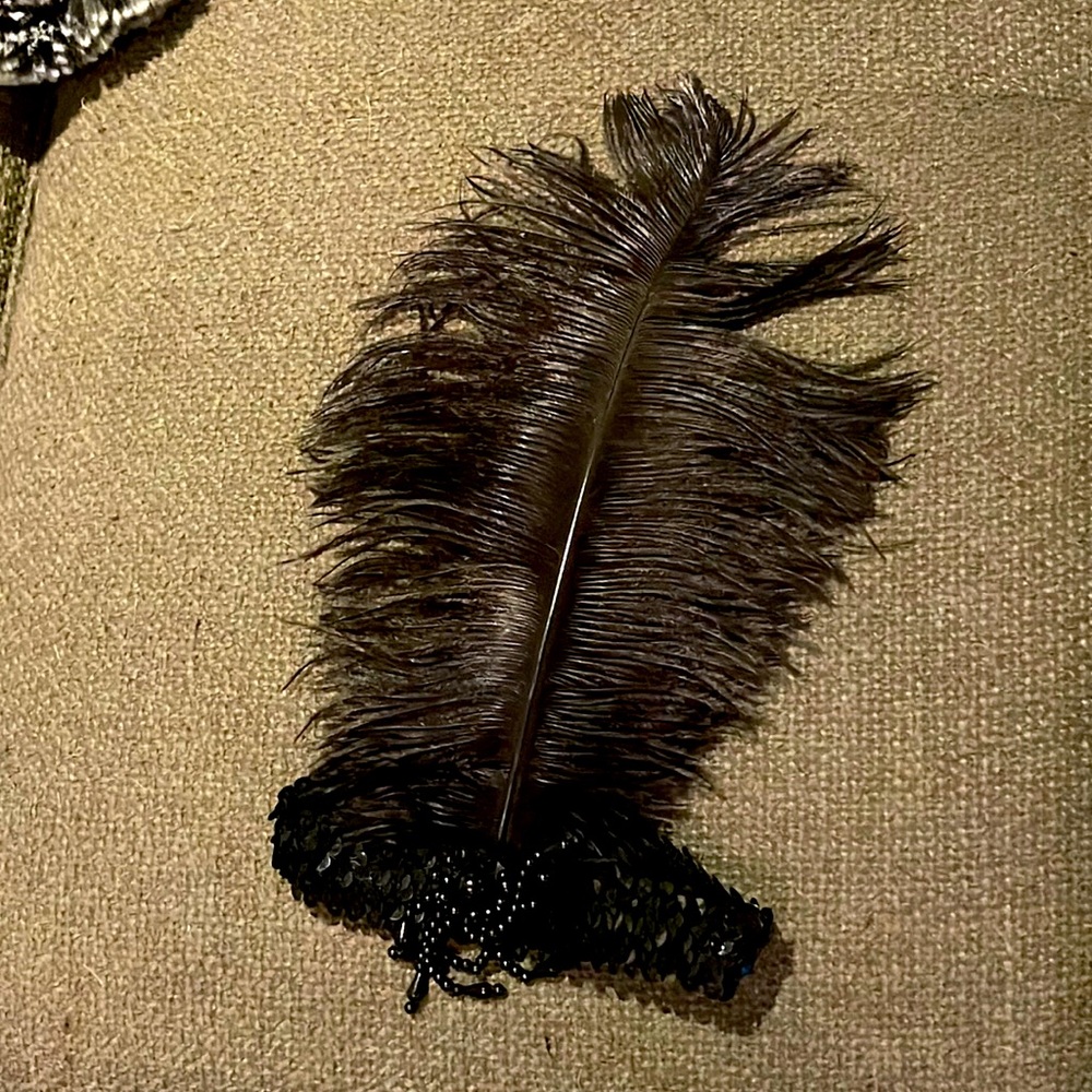 Flapper head back with feather and glass bead tassel !